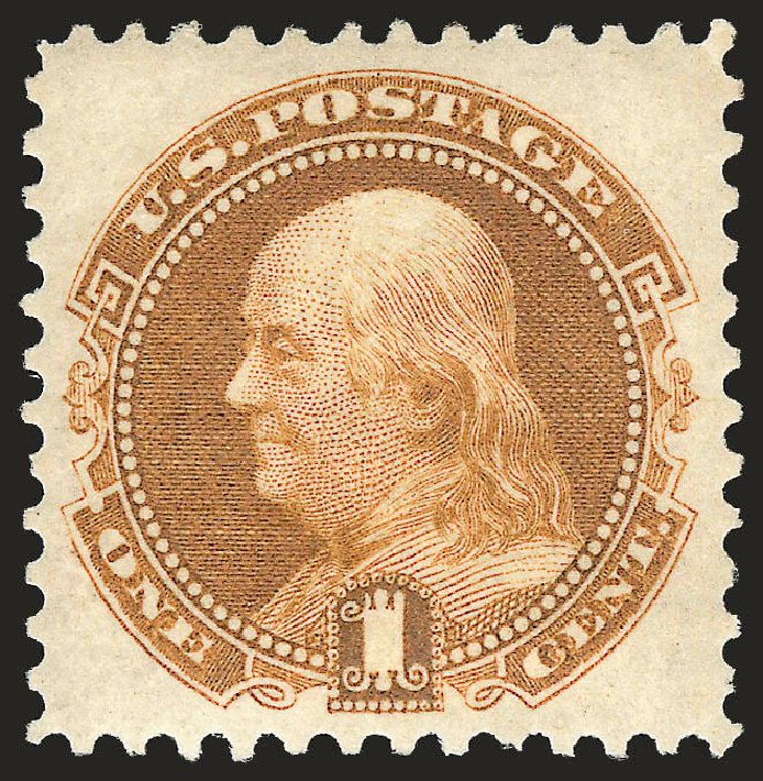 US Stamp Values Scott #123: 1c 1875 Pictorial Re-issue Franklin. Robert Siegel Auction Galleries, Jan 2009, Sale 968, Lot 159