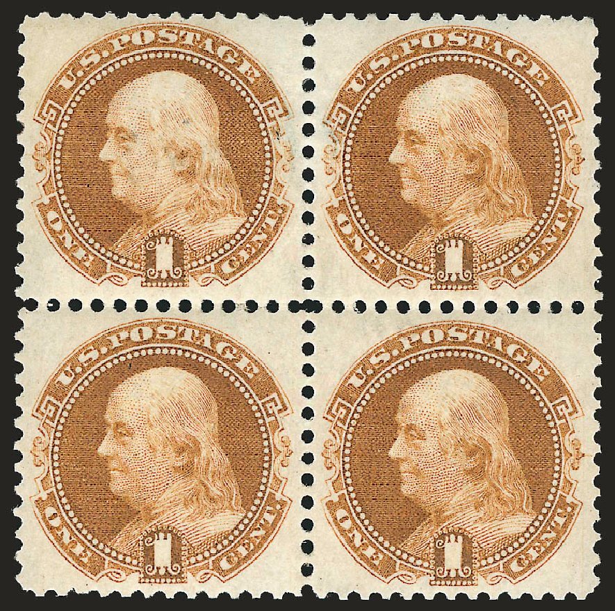 Costs of US Stamps Scott Catalog 123: 1875 1c Pictorial Re-issue Franklin. Robert Siegel Auction Galleries, Jan 2009, Sale 968, Lot 160