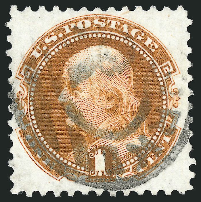 Cost of US Stamp Scott Catalog 123 - 1c 1875 Pictorial Re-issue Franklin. Robert Siegel Auction Galleries, Dec 2013, Sale 1062, Lot 334