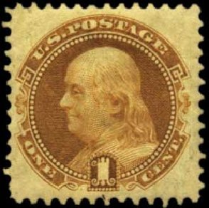 US Stamp Price Scott Cat. 123 - 1c 1875 Pictorial Re-issue Franklin. Harmer-Schau Auction Galleries, Feb 2012, Sale 92, Lot 935