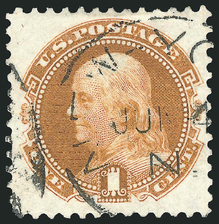US Stamp Values Scott # 123 - 1875 1c Pictorial Re-issue Franklin. Robert Siegel Auction Galleries, Sep 2010, Sale 993, Lot 525