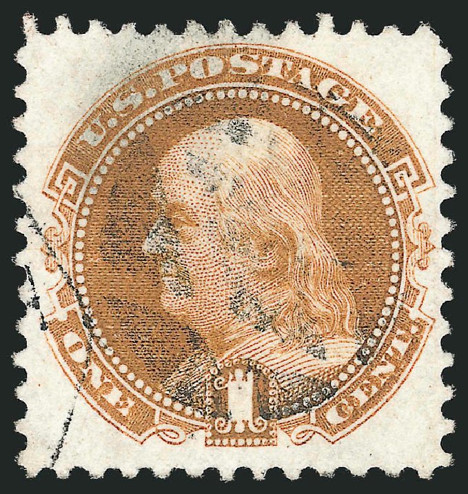 US Stamps Value Scott Catalog #123 - 1875 1c Pictorial Re-issue Franklin. Robert Siegel Auction Galleries, Oct 2011, Sale 1014, Lot 1322