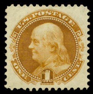 Values of US Stamps Scott 123: 1875 1c Pictorial Re-issue Franklin. Daniel Kelleher Auctions, Oct 2014, Sale 660, Lot 2153
