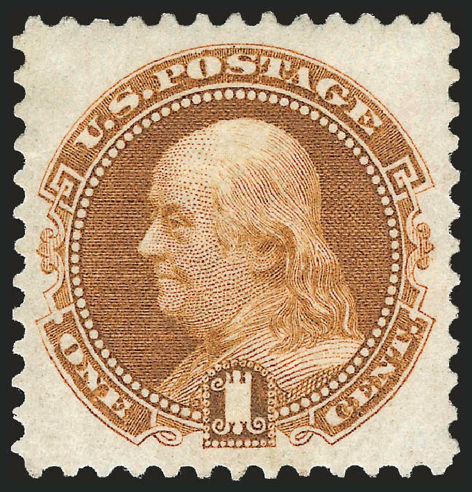 US Stamp Values Scott Catalogue # 123: 1c 1875 Pictorial Re-issue Franklin. Robert Siegel Auction Galleries, Apr 2010, Sale 984, Lot 433