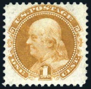 Cost of US Stamps Scott Catalogue 123 - 1c 1875 Pictorial Re-issue Franklin. Harmer-Schau Auction Galleries, Jun 2008, Sale 78, Lot 1366