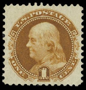 Price of US Stamps Scott Catalogue 123 - 1875 1c Pictorial Re-issue Franklin. Daniel Kelleher Auctions, Jan 2012, Sale 628, Lot 296