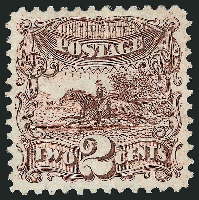 US Stamp Prices Scott #124: 1875 2c Pictorial Re-issue Horse Rider. Robert Siegel Auction Galleries, Dec 2012, Sale 1037, Lot 1687