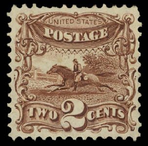 Value of US Stamps Scott Cat. # 124 - 1875 2c Pictorial Re-issue Horse Rider. Daniel Kelleher Auctions, Jan 2012, Sale 628, Lot 298