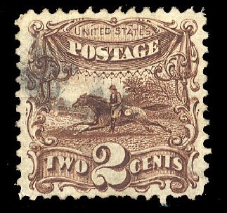 US Stamp Values Scott Catalog #124: 2c 1875 Pictorial Re-issue Horse Rider. Cherrystone Auctions, Apr 2010, Sale 201004, Lot 160