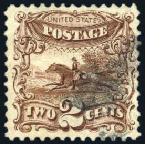 Prices of US Stamp Scott Catalog 124: 1875 2c Pictorial Re-issue Horse Rider. Harmer-Schau Auction Galleries, Aug 2011, Sale 90, Lot 1290
