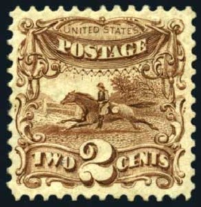 US Stamp Prices Scott Catalogue #124 - 1875 2c Pictorial Re-issue Horse Rider. Harmer-Schau Auction Galleries, Oct 2008, Sale 79, Lot 101