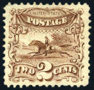 US Stamp Value Scott Catalogue #124: 1875 2c Pictorial Re-issue Horse Rider. Harmer-Schau Auction Galleries, Feb 2009, Sale 80, Lot 1151