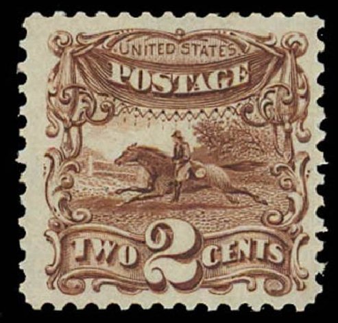 US Stamp Price Scott Cat. # 124 - 1875 2c Pictorial Re-issue Horse Rider. Daniel Kelleher Auctions, Oct 2011, Sale 626, Lot 151