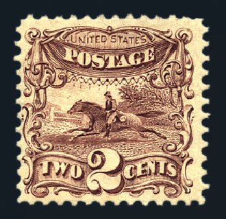US Stamps Value Scott #124: 1875 2c Pictorial Re-issue Horse Rider. Harmer-Schau Auction Galleries, Aug 2015, Sale 106, Lot 1484