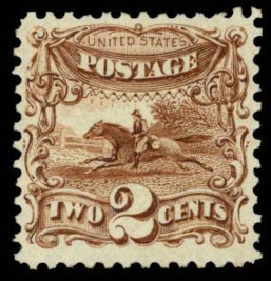 Costs of US Stamp Scott Catalog #124: 2c 1875 Pictorial Re-issue Horse Rider. Daniel Kelleher Auctions, Apr 2013, Sale 636, Lot 144