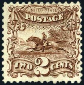 Prices of US Stamp Scott #124 - 1875 2c Pictorial Re-issue Horse Rider. Harmer-Schau Auction Galleries, Oct 2009, Sale 83, Lot 365