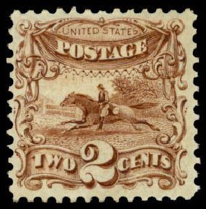 Cost of US Stamp Scott 124 - 2c 1875 Pictorial Re-issue Horse Rider. Daniel Kelleher Auctions, Apr 2013, Sale 636, Lot 145