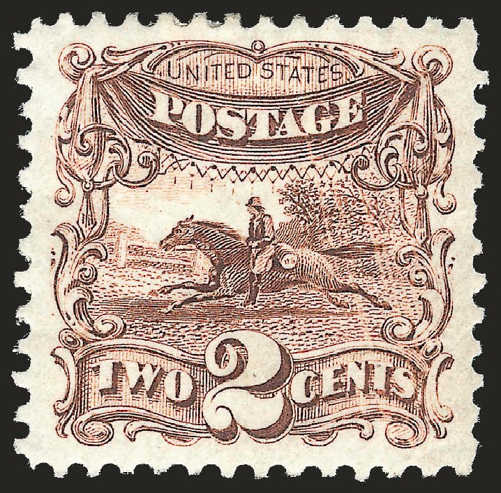 US Stamp Values Scott # 124 - 1875 2c Pictorial Re-issue Horse Rider. Robert Siegel Auction Galleries, Apr 2010, Sale 984, Lot 435