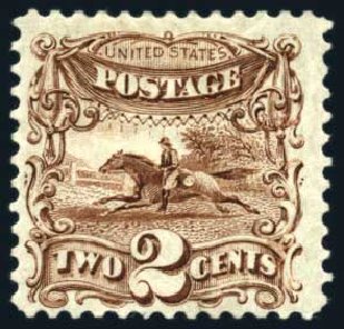 Value of US Stamps Scott Catalog # 124: 1875 2c Pictorial Re-issue Horse Rider. Harmer-Schau Auction Galleries, Feb 2009, Sale 80, Lot 1152