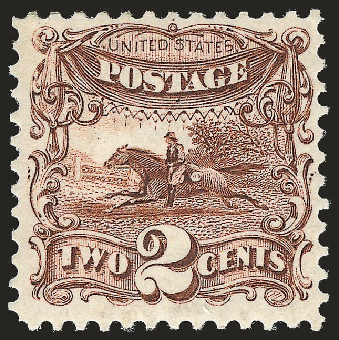 Costs of US Stamp Scott Cat. 124 - 1875 2c Pictorial Re-issue Horse Rider. Robert Siegel Auction Galleries, Dec 2008, Sale 967, Lot 4252