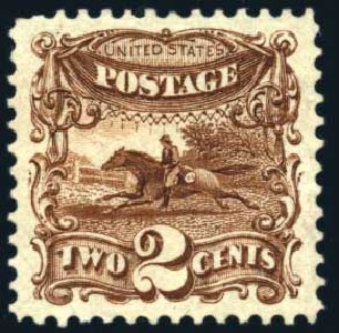 US Stamps Values Scott 124: 2c 1875 Pictorial Re-issue Horse Rider. Harmer-Schau Auction Galleries, Feb 2009, Sale 80, Lot 1153