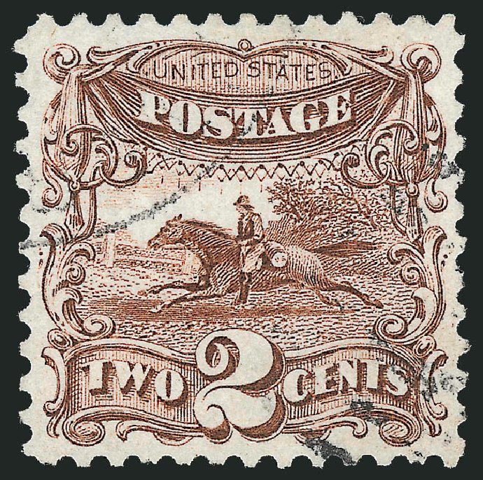 US Stamps Price Scott Catalogue 124 - 1875 2c Pictorial Re-issue Horse Rider. Robert Siegel Auction Galleries, Oct 2012, Sale 1032, Lot 3203