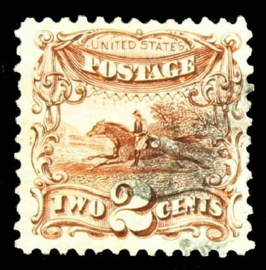 Values of US Stamp Scott Catalog # 124 - 2c 1875 Pictorial Re-issue Horse Rider. Daniel Kelleher Auctions, Apr 2013, Sale 636, Lot 146