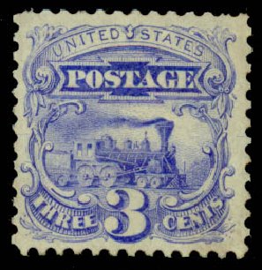Prices of US Stamps Scott Catalog #125: 3c 1875 Pictorial Re-issue Locomotive. Daniel Kelleher Auctions, Mar 2014, Sale 648, Lot 2067