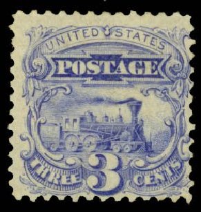 Cost of US Stamp Scott Catalog # 125 - 3c 1875 Pictorial Re-issue Locomotive. Daniel Kelleher Auctions, May 2014, Sale 652, Lot 257