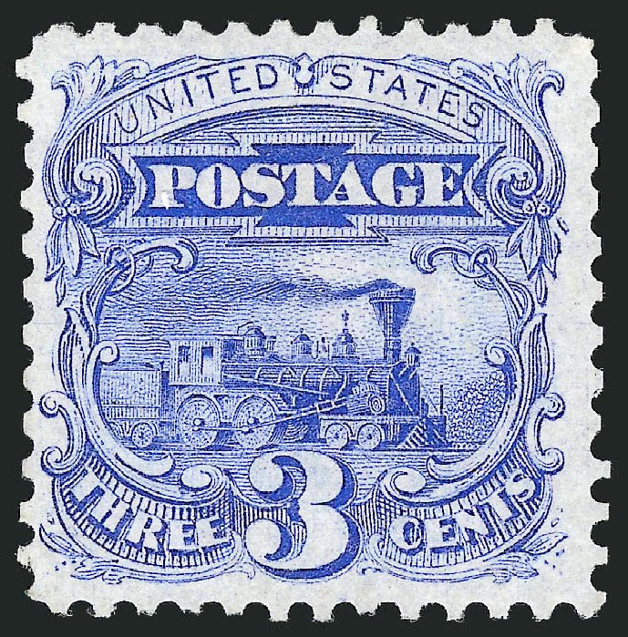 US Stamps Value Scott Catalogue 125: 1875 3c Pictorial Re-issue Locomotive. Robert Siegel Auction Galleries, Dec 2012, Sale 1037, Lot 1688