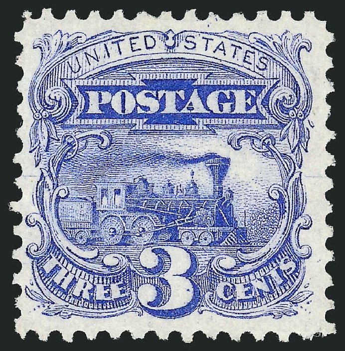 Price of US Stamps Scott Catalogue #125: 3c 1875 Pictorial Re-issue Locomotive. Robert Siegel Auction Galleries, Jul 2014, Sale 1077, Lot 128