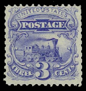 Price of US Stamps Scott Catalog # 125: 3c 1875 Pictorial Re-issue Locomotive. Daniel Kelleher Auctions, Apr 2012, Sale 629, Lot 209