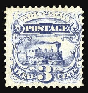Cost of US Stamp Scott Catalogue 125 - 3c 1875 Pictorial Re-issue Locomotive. Cherrystone Auctions, Mar 2008, Sale 200803, Lot 171