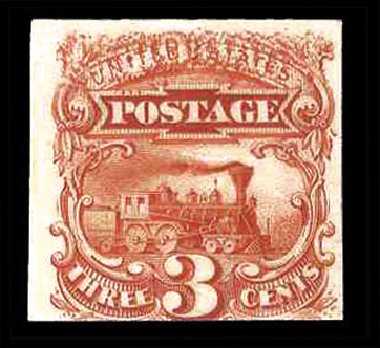 Values of US Stamp Scott Cat. # 125 - 3c 1875 Pictorial Re-issue Locomotive. Cherrystone Auctions, Mar 2014, Sale 201403, Lot 31
