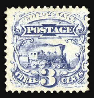 Prices of US Stamp Scott Catalogue #125 - 3c 1875 Pictorial Re-issue Locomotive. Cherrystone Auctions, Mar 2010, Sale 201003, Lot 114