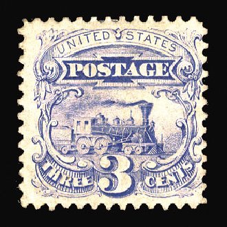 Values of US Stamp Scott 125: 1875 3c Pictorial Re-issue Locomotive. Cherrystone Auctions, Jun 2012, Sale 201206, Lot 84