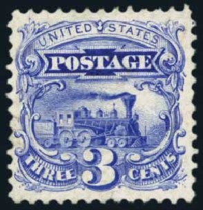 US Stamps Prices Scott Catalog 125: 1875 3c Pictorial Re-issue Locomotive. Harmer-Schau Auction Galleries, Aug 2014, Sale 102, Lot 1772
