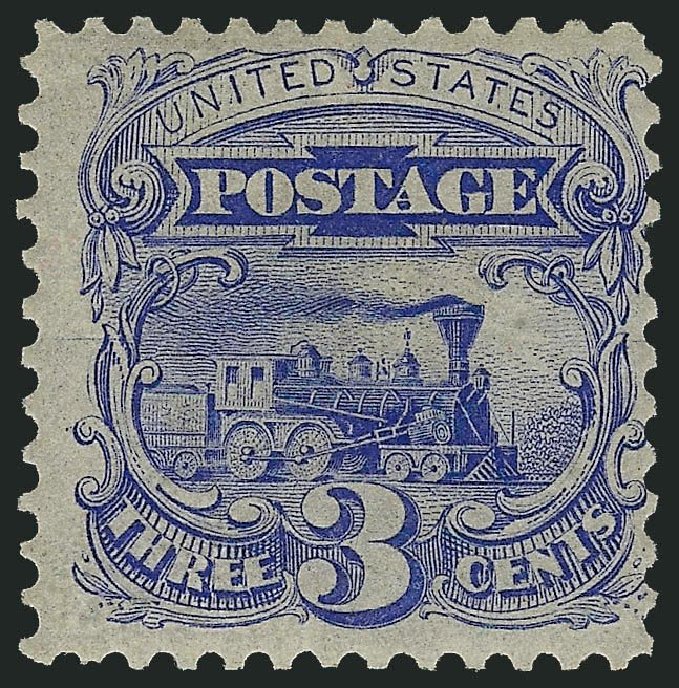 Value of US Stamps Scott Catalog 125 - 3c 1875 Pictorial Re-issue Locomotive. Robert Siegel Auction Galleries, Jul 2013, Sale 1050, Lot 262