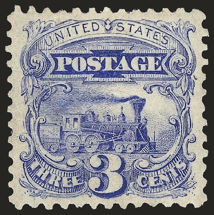 US Stamps Value Scott Catalog # 125 - 3c 1875 Pictorial Re-issue Locomotive. Robert Siegel Auction Galleries, Jan 2009, Sale 968, Lot 162