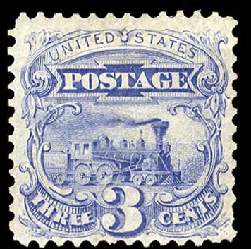 Prices of US Stamp Scott Cat. #125: 3c 1875 Pictorial Re-issue Locomotive. Cherrystone Auctions, Mar 2009, Sale 200903, Lot 126
