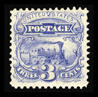 US Stamp Price Scott Catalogue 125 - 1875 3c Pictorial Re-issue Locomotive. Cherrystone Auctions, Jun 2014, Sale 201406, Lot 66