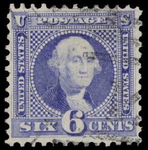 US Stamp Values Scott Catalog # 126 - 6c 1875 Pictorial Re-issue Washington. Daniel Kelleher Auctions, May 2015, Sale 669, Lot 2597