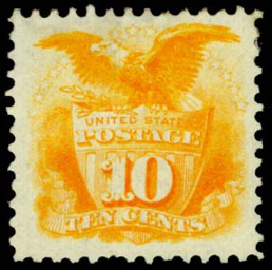 US Stamps Values Scott #127: 1875 10c Pictorial Re-issue Shield Eagle. Daniel Kelleher Auctions, Mar 2014, Sale 648, Lot 2069