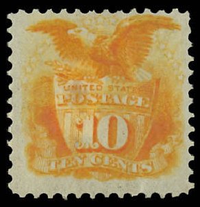 Costs of US Stamps Scott 127: 10c 1875 Pictorial Re-issue Shield Eagle. Daniel Kelleher Auctions, Oct 2012, Sale 632, Lot 1050
