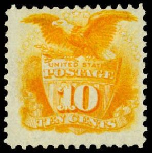 Price of US Stamp Scott # 127 - 10c 1875 Pictorial Re-issue Shield Eagle. Daniel Kelleher Auctions, Apr 2013, Sale 636, Lot 150