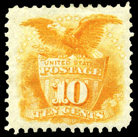 US Stamp Values Scott # 127: 1875 10c Pictorial Re-issue Shield Eagle. Matthew Bennett International, May 2014, Sale 350, Lot 234