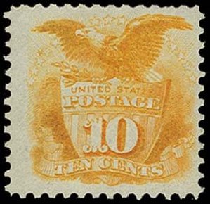 Value of US Stamp Scott Cat. #127 - 1875 10c Pictorial Re-issue Shield Eagle. H.R. Harmer, Oct 2014, Sale 3006, Lot 1184