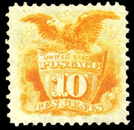 US Stamp Value Scott Catalog #127 - 1875 10c Pictorial Re-issue Shield Eagle. Matthew Bennett International, May 2014, Sale 350, Lot 235