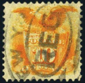 US Stamps Values Scott Cat. # 127 - 10c 1875 Pictorial Re-issue Shield Eagle. Harmer-Schau Auction Galleries, Jan 2013, Sale 96, Lot 483