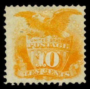 Value of US Stamps Scott Cat. #127: 10c 1875 Pictorial Re-issue Shield Eagle. Daniel Kelleher Auctions, Sep 2013, Sale 639, Lot 393